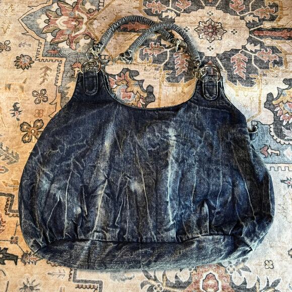 Y2k Rocker Acid Wash Large Tote Purse Punk Biker Early 2000s Affliction Style - Picture 8 of 9